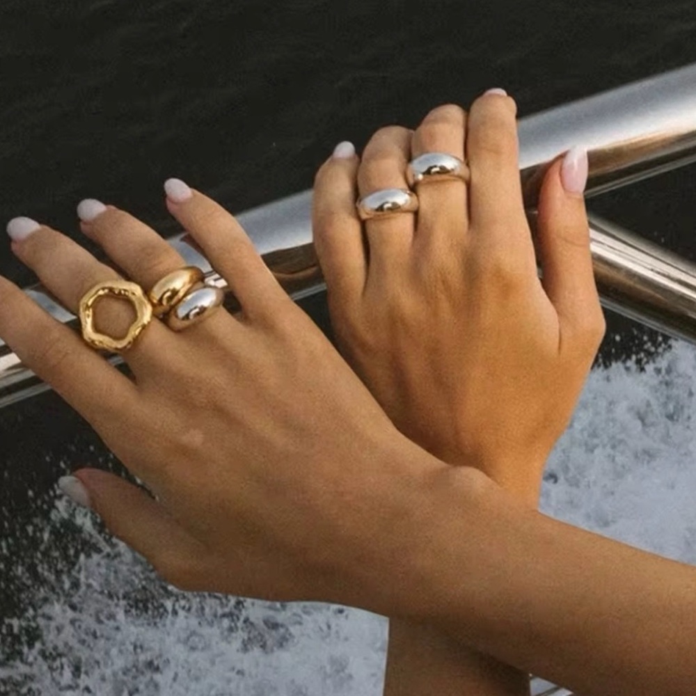 18K Gold Plated Irregular Circle Adjustable Ring - Picture 9 of 13